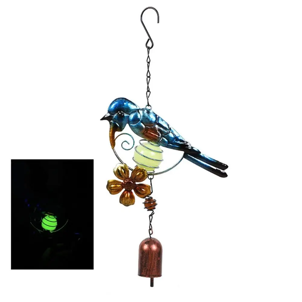 Metal Tubes Luminous Bird Wind Chime Wrought Iron With Glowing Ball Hummingbird Wind Chime Handicraft Garden Hanging Bells