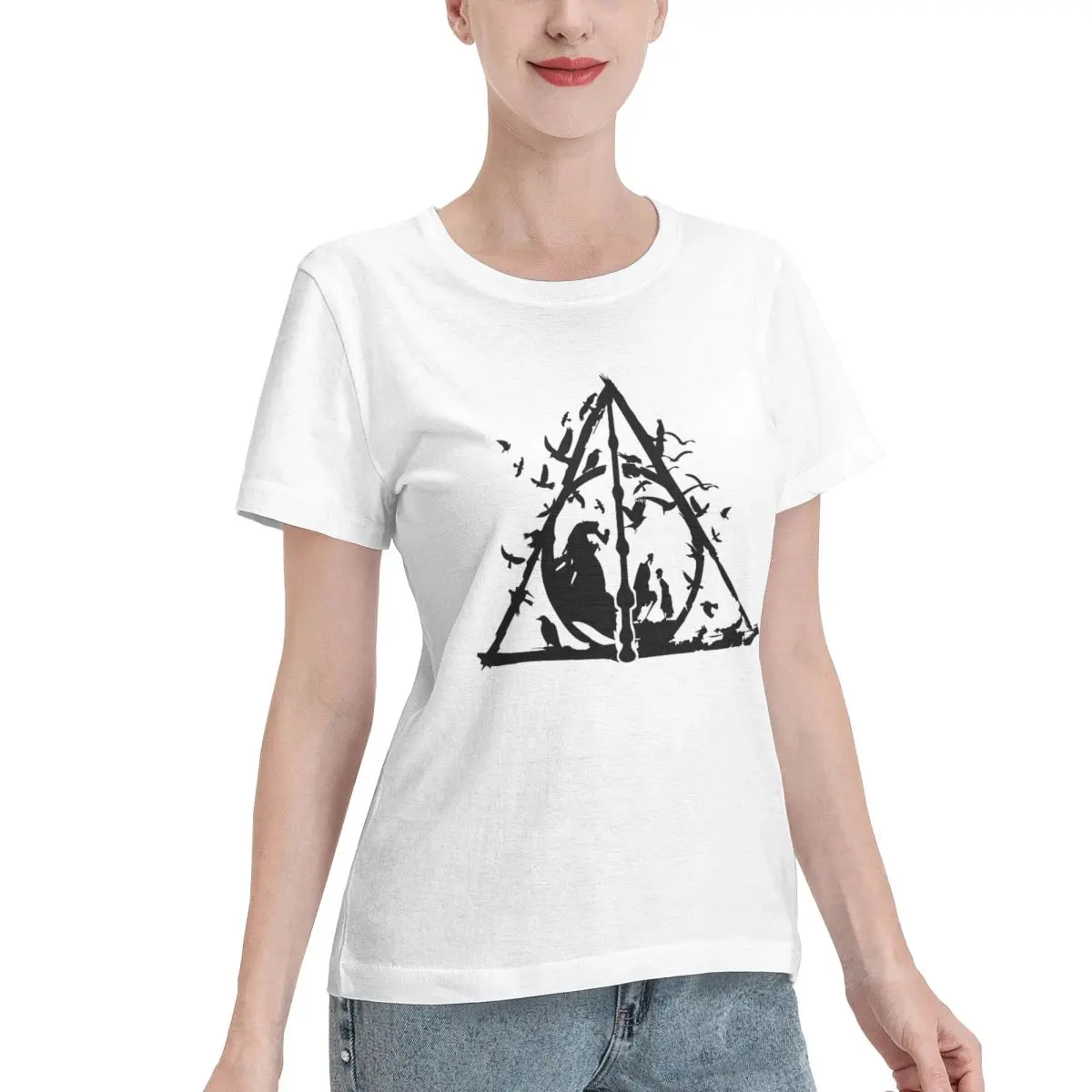 Cozy Loungewear Deathly Hallow Wizard Magic Witchy Women's T-shirt Y2K Women T-Shirt