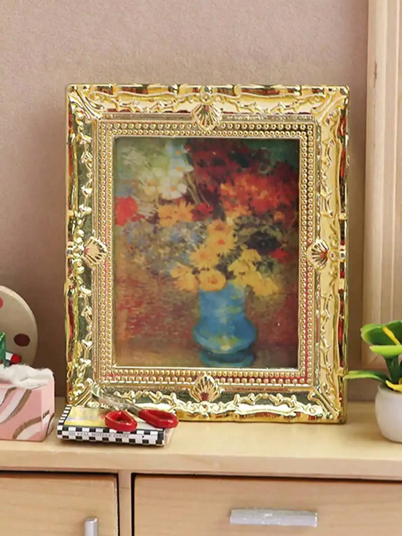 1 미니어처 유화 벽화 그림 프레임 1:12 스케일 미니 시뮬레이션 레트로 궁전 스타일 장난감 집 벽 장식 액세서리