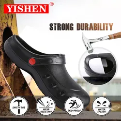 YISHEN-Zapatillas antideslizantes impermeables para trabajo de seguridad, zapatos de seguridad para Chef de cocina, zapatillas de enfermera de Hospital con punta de acero, Unisex