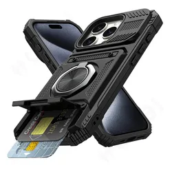 Case For iPhone 16 15 14 13 12 11 Pro Max XS XR 8 7 Plus Magnetic Rotated Ring Kickstand Heavy Duty Drop Protection Wallet Cover