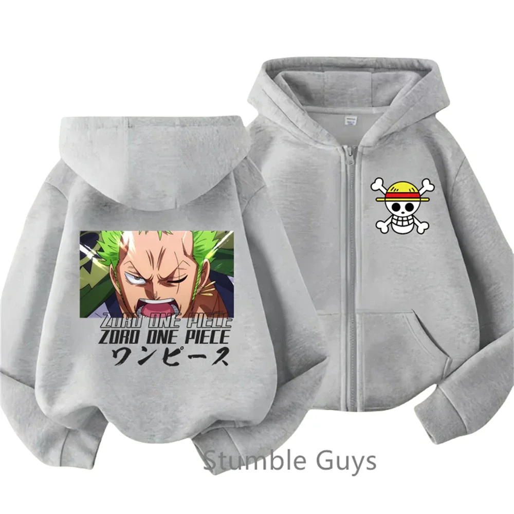 

One Pieces Kids Zipper Hoodie Cartoon Printed Autumn Anime Long Sleeved Hooded Sweatshirt Casual Top for Boys and Girls