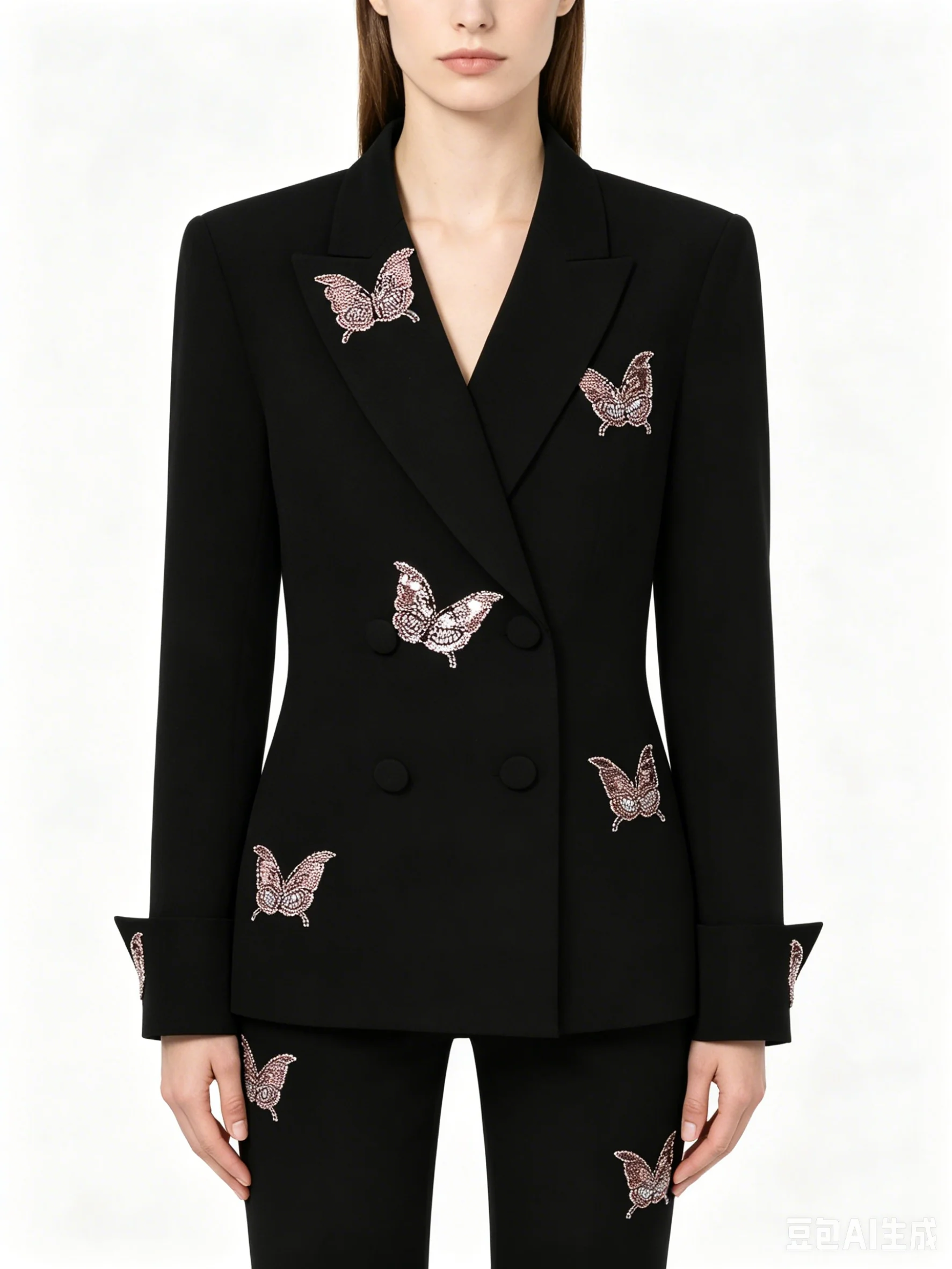 25309 High-quality Spring And Autumn New Butterfly Embroidery Nail Bead Slimming Temperament Commuting Lapel Women's Suit Jacket