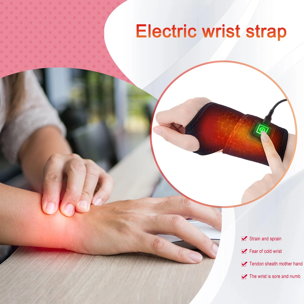 Electric Wrist Thumb Brace Heating Pad Pain Relief Heated Wrist Brace Wrap 3 Level Temperature for Injury Rheumatism Tendonitis