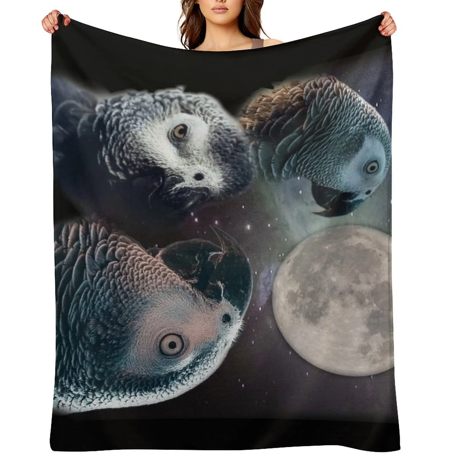 African Grey Parrot Three Wolves and Moon Style Throw Blanket warm winter Quilt Soft Beds for babies Blankets