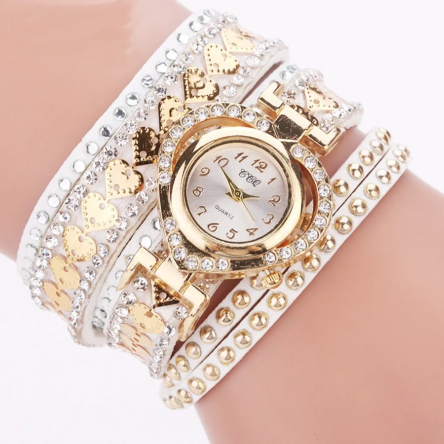 Luxury Women Heart Dial Shiny Design Quality Women Quartz Watch Fashion Rhinestone Bracelet Wrap Strap Women Watch Gifts