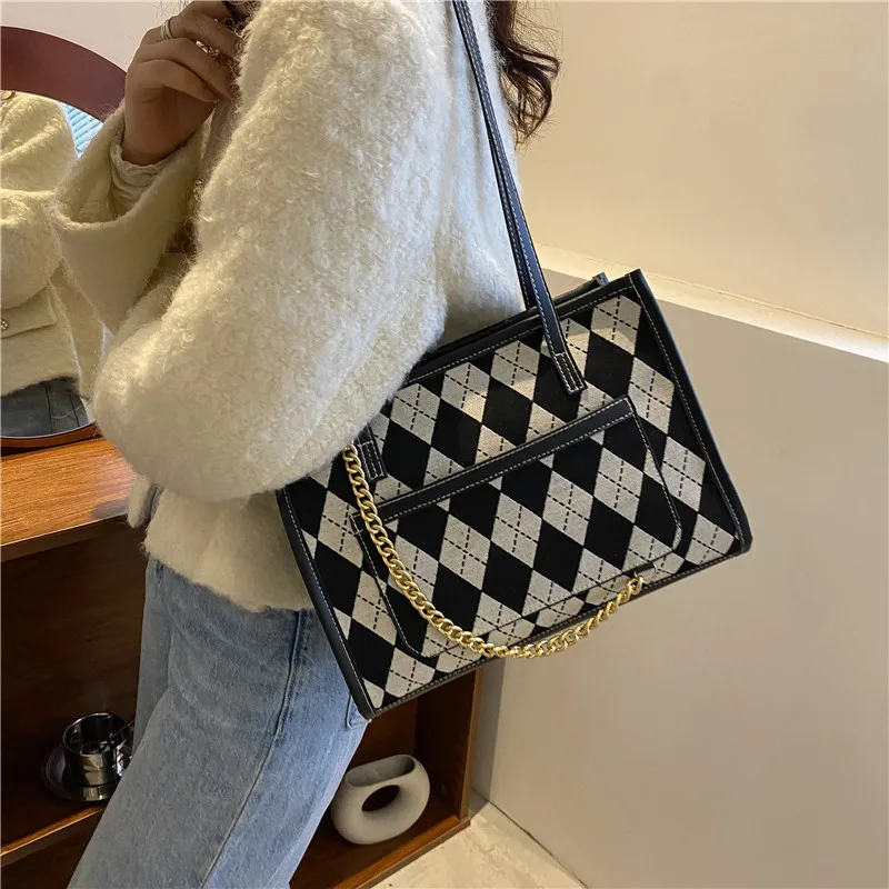 Large Capacity Bag Female Autumn and Winter 2023 New Fashion Texture Chain One-shoulder Bag Ringer Class Commuting Tote Bag