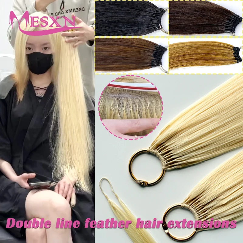 MESXN Double Line Hair Extensions New Hair Extensions 100% Really Human Microring Hair Extensions  Brown Blonde 613 For Women