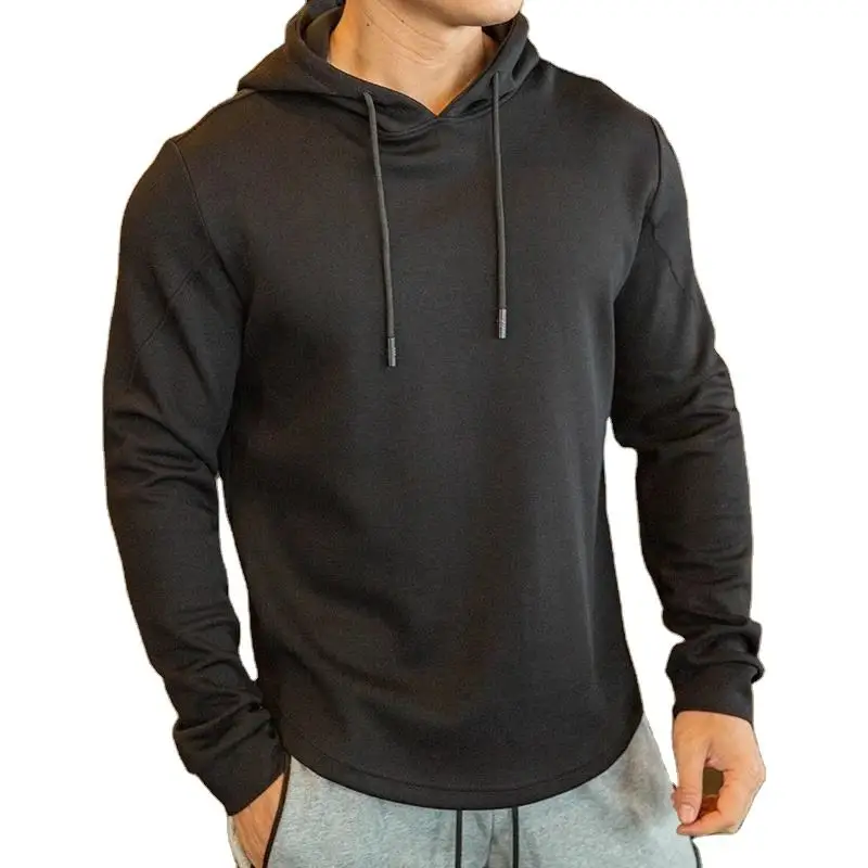 

2022 New Cotton Sport Running Sweatshirt Fitness Curved Hem Hoodies Gym Workout Sportswear For Men