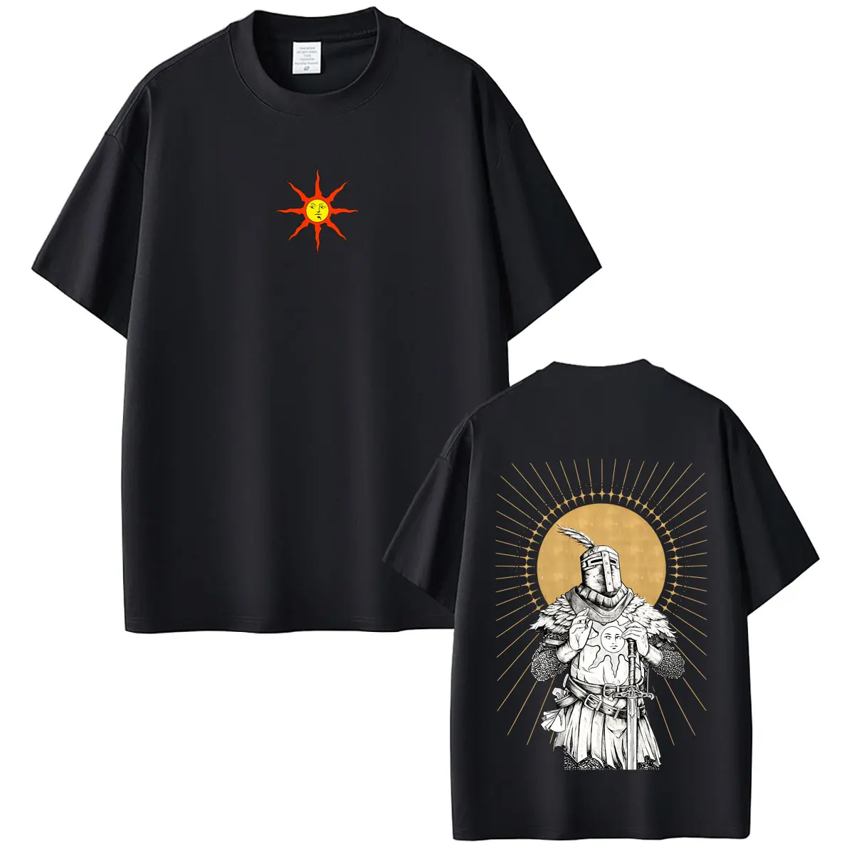 Game Dark Souls Solaire of Astora Double Sided Print T-shirt Men Women 90s Gothic Rock Oversized Streetwear Male Casual Tshirt