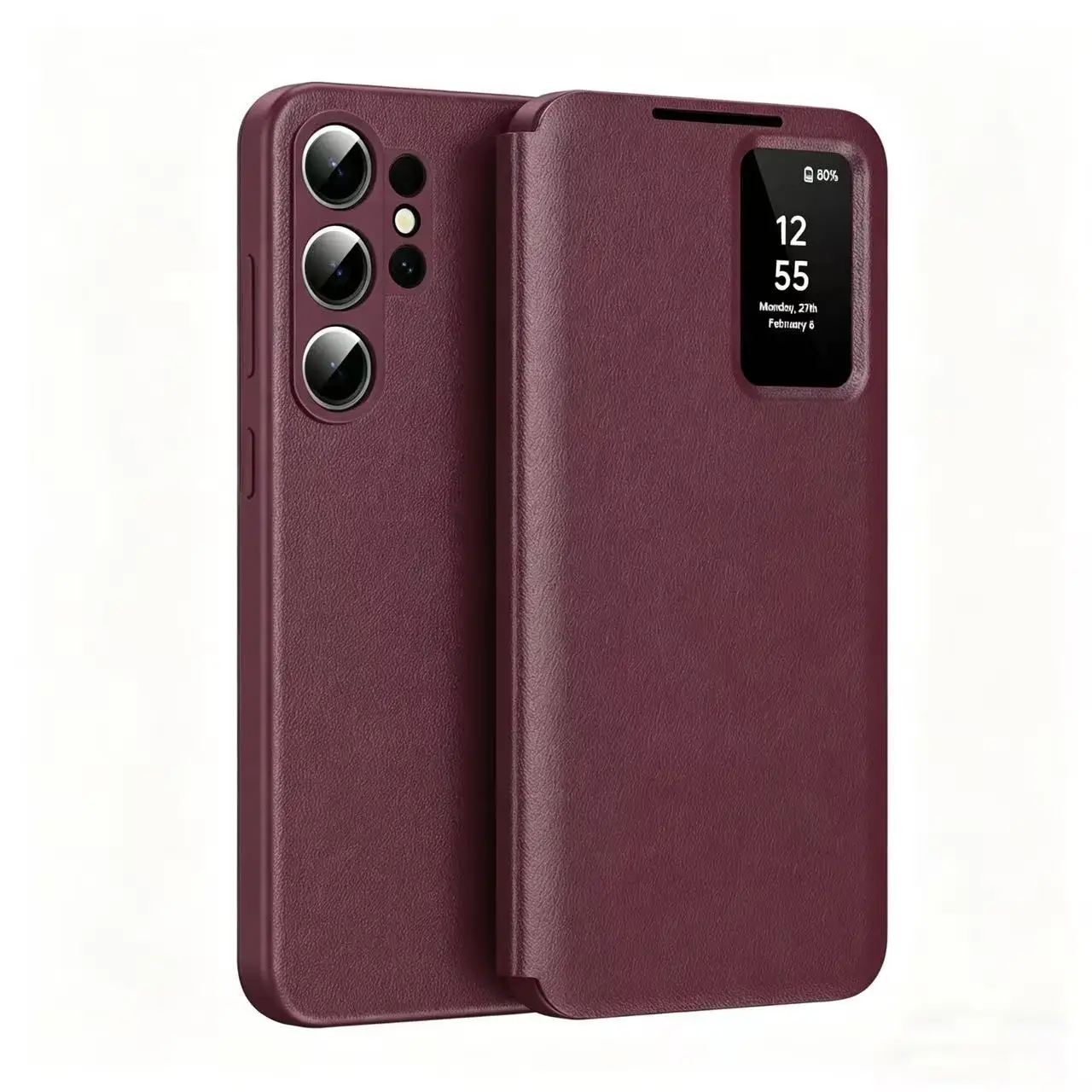 Image of Für Samsung Galaxy S25 S23 S24 S26 Ultra S26Plus Hülle Original PU-Leder Kartenfach Flip Smart LED-Anzeigefenster Lederhülle