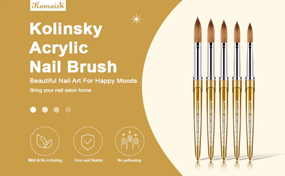 Kolinsky Sable Acryl Pinsel Crimped UV Gel Carving Stift Flüssigkeit Pulver DIY Maniküre Nagel Zeichnung Hot Pink Kunst Pinsel Werkzeuge – Detail 9