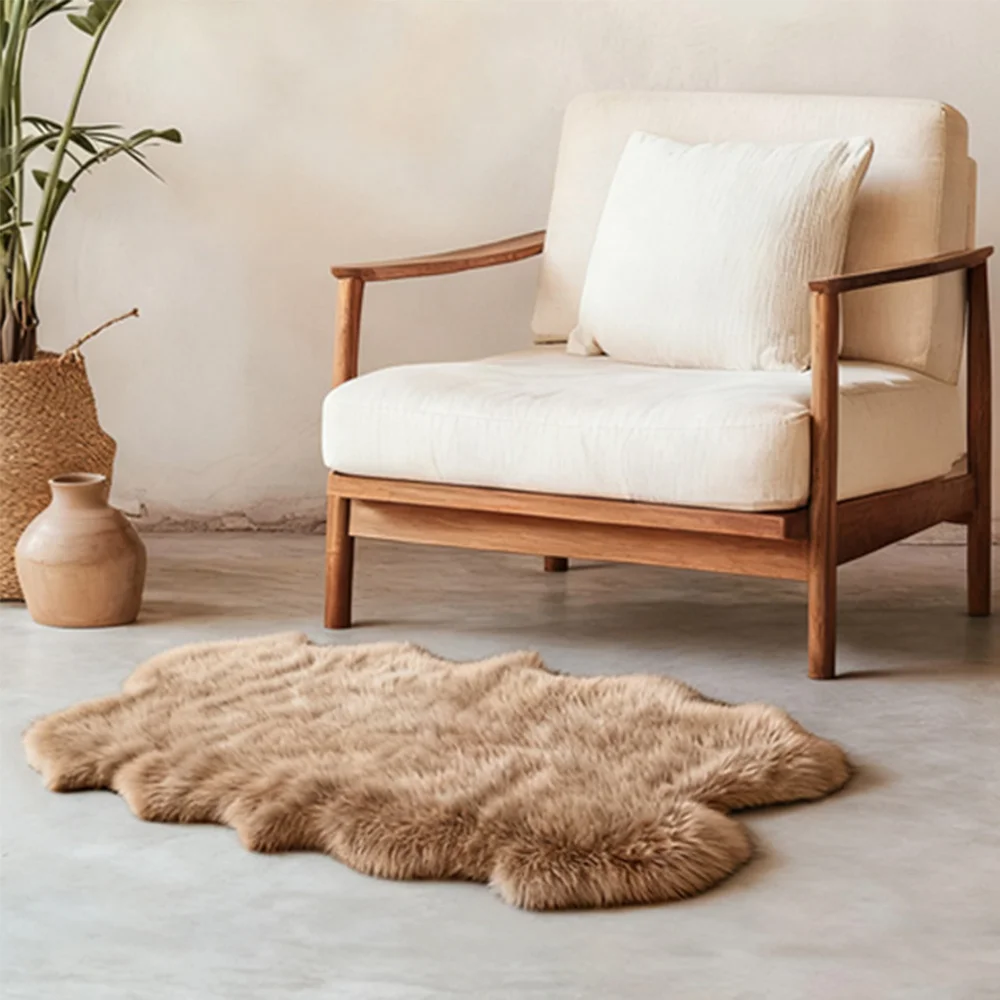 Faux Wool Fluffy Irregular Shape Rug - Warm Cozy Non-Slip Floor Mat, Living Room Bedroom Decor Carpet