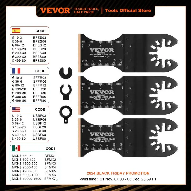 VEVOR 3PCS Carbide Oscillating Tool Blades Universal Quick Release Oscillating Multitool Saw Blades for Hard Material Metal Nail