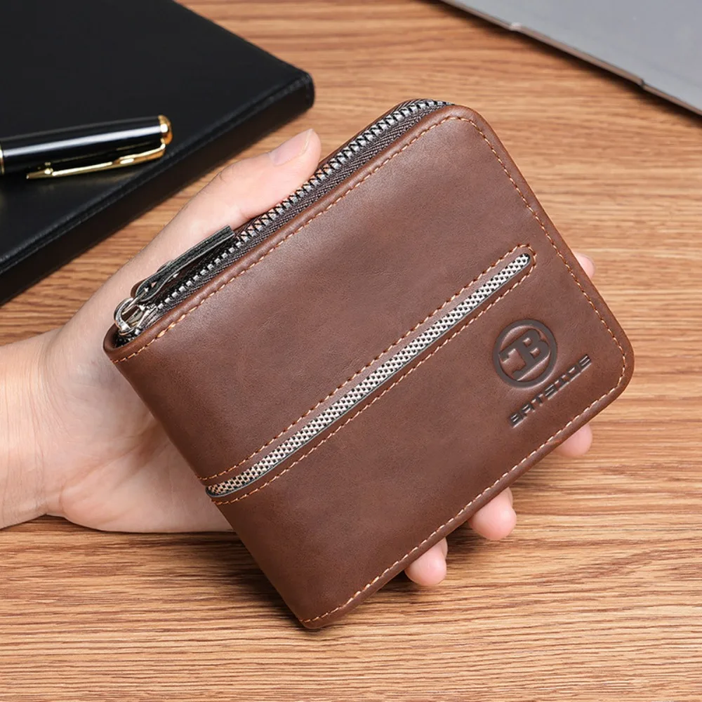 

Fashion PU Leather Men's Wallet Fold Large Capacity Business Wallet Multi-functional Zipper Closure Student Purse Gift