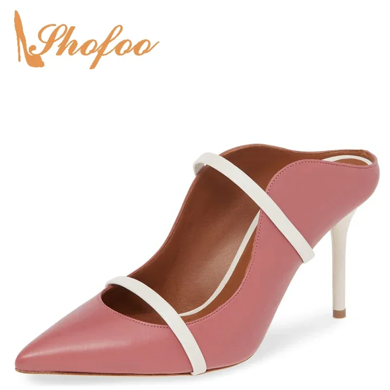 

Pink White Pointed Toe High Thin Heels Pumps Woman Stilettos Narrow Band Large Size 11 16 For Ladies Summer Dress Shoes Fashion