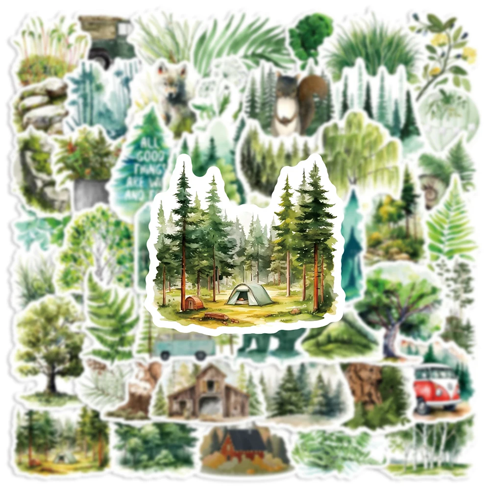 

10/30/50pcs Green Forest Camping Hiking Stickers Fresh Style Outdoor Landscape Graffiti Sticker Scrapbooking Phone Laptop Decals