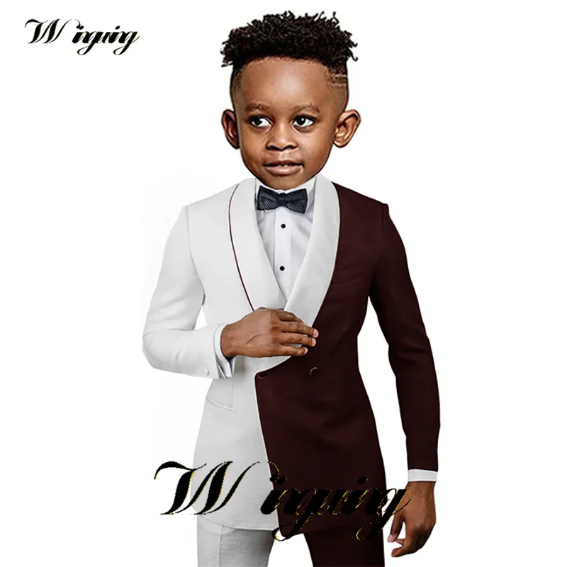 Boys Suits 2 Pieces Wedding Tuxedo Double Breasted Jacket Pants Patchwork Design Clothes For Kids Custom Suits