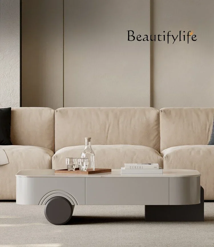 QQ Modern minimalist marble coffee table living room home Italian artistic sense creative rectangular coffee table