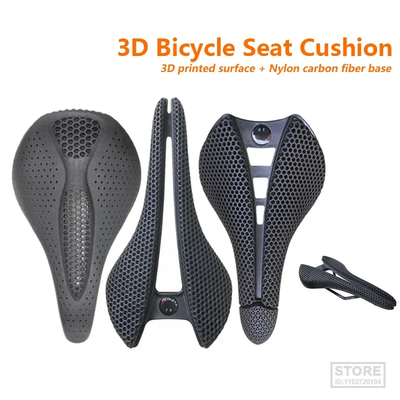 

3D Ultralight Printed Bicycle Saddle Carbon Fiber Road Mountain Bike Seat Cushion Hollow Comfortable Seat for MTB