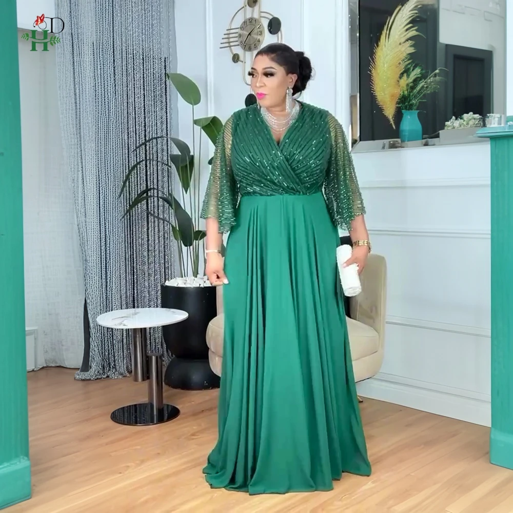 For African Women Plus Size Clothes Luxury Wedding Party Maxi Fashion Dresses Evening Gown Turkey Sequin Robe Dress 2025 New