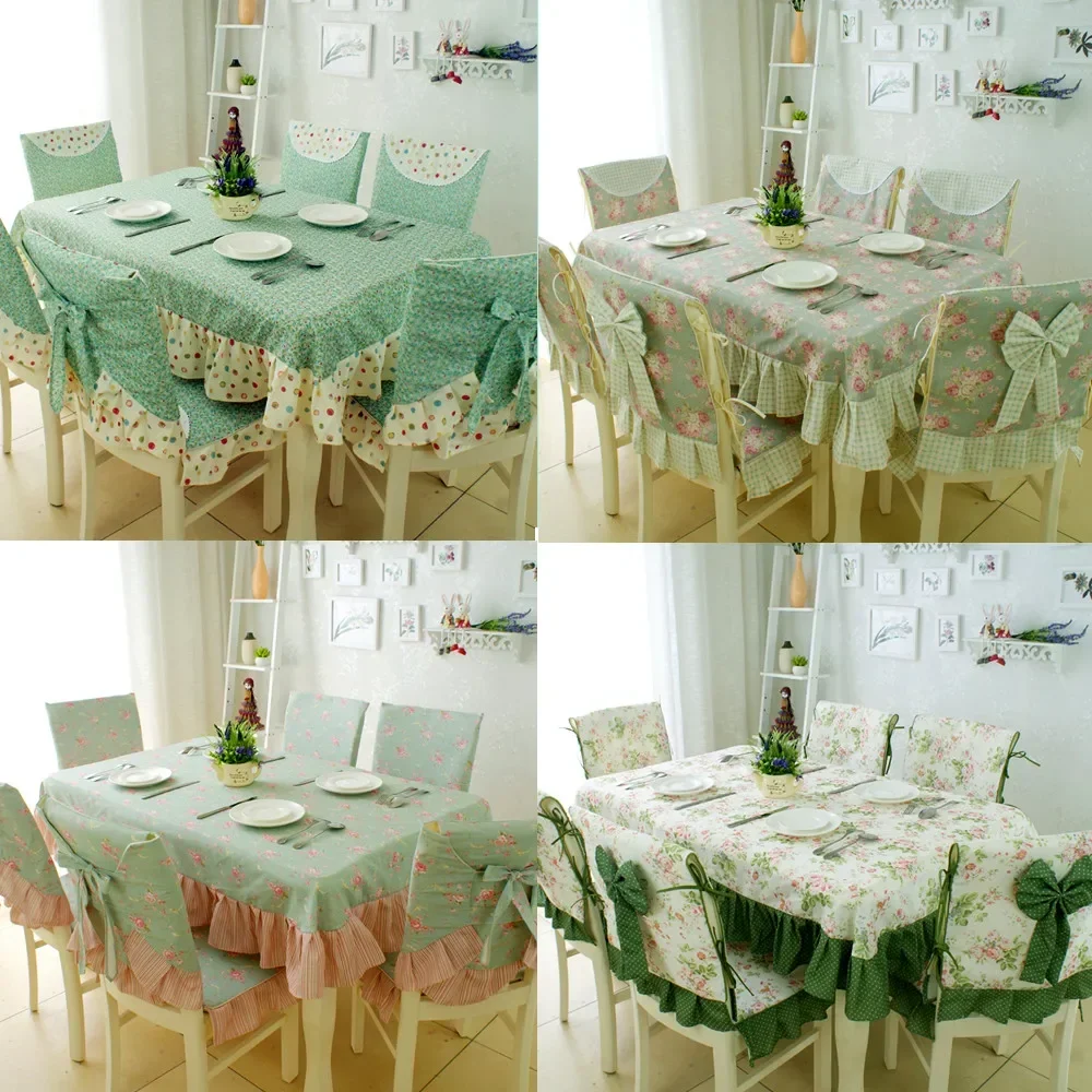 Mediterranean Romantic Dining Table Cloth Pastoral Plaid Table Cover Three-dimensional Embroidery Cotton Tablecloth Chair Cover
