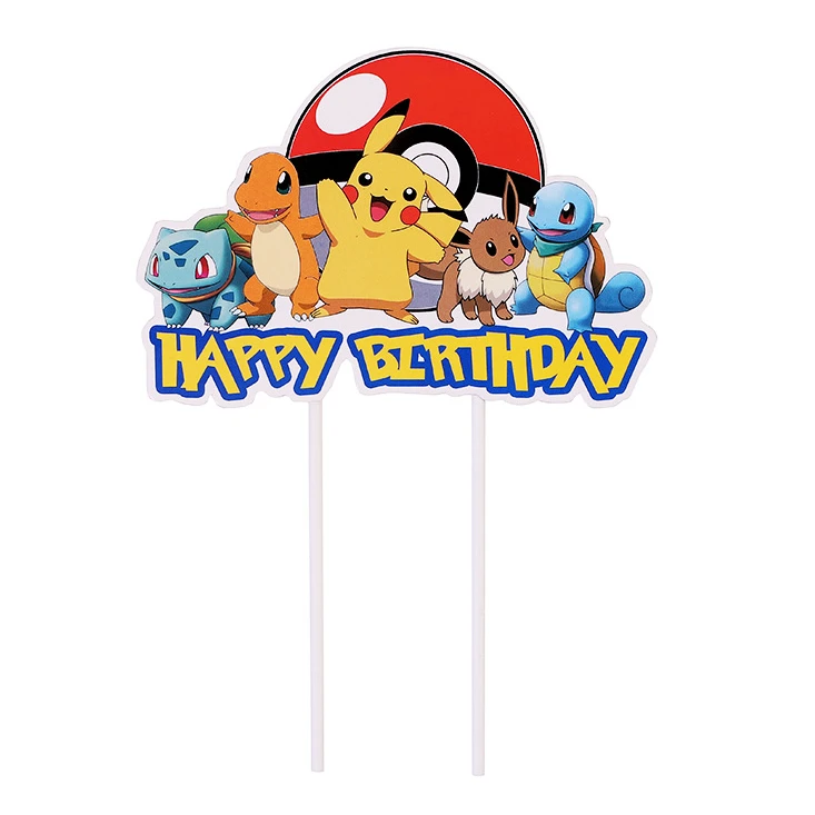 Ensemble de décoration de gâteau Pokémon pour enfants, figurine d\'anime Kawaii, Pikachu, Dracaufeu, insertion de gâteau, joyeux anniversaire, jouets