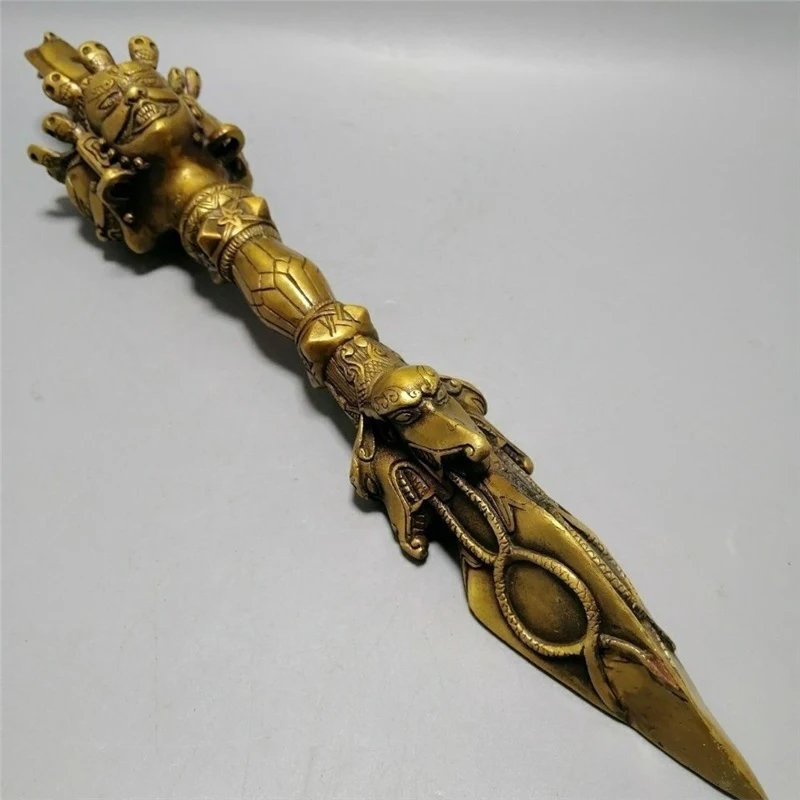 Complete Collection of : Full Set of Vajra and Ritual Instruments, Brass Demon-Busting Pestle, Large Ornament