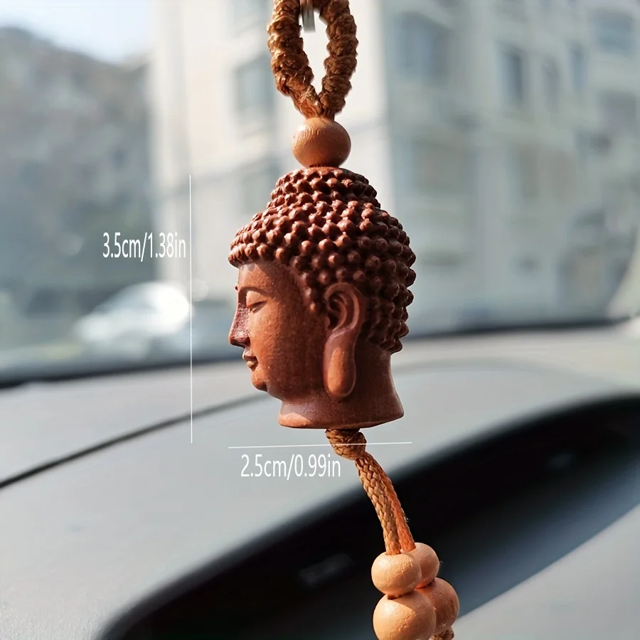 Ethnic Mascot Mahogany Unique Peach Wood Carved The Buddha Head 3D Key Chain Car Key Ring Rings  - Perfect Gift for Any Occasion