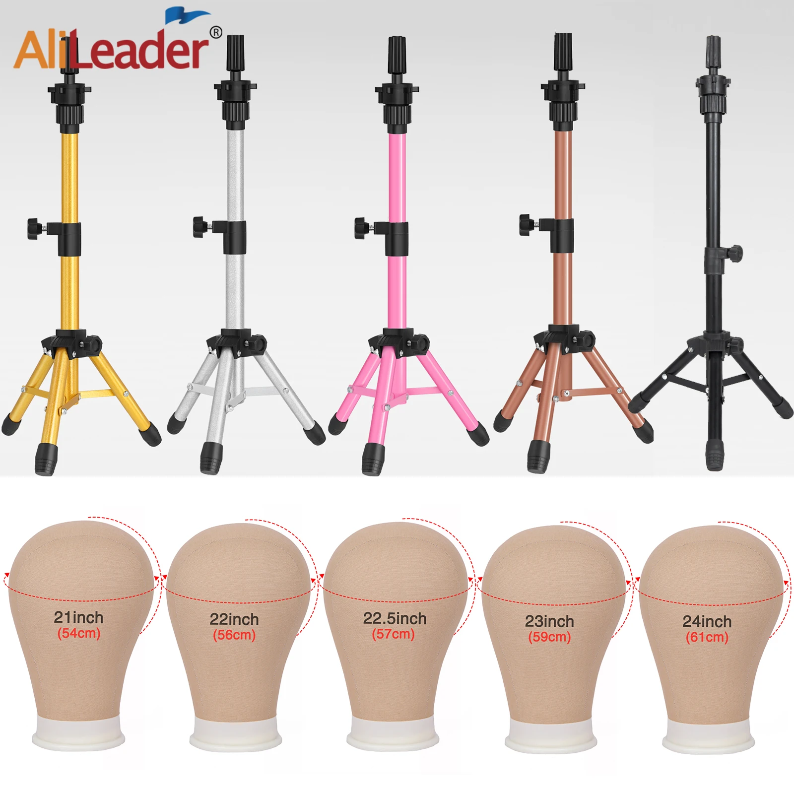 

64Cm Wig Stand Tripod Adjustable Mannequin Tripod Stand For Canvas Block Head Training Head Stand For Hold Pink Gold Silver