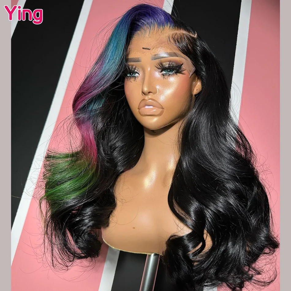 Ying Highlight Bleu With Pink Body Wave 5x5 Transparent Lace Wig 13x4 Lace Front Wig Human Hair 13x6 Lace Front Wig PrePlucked