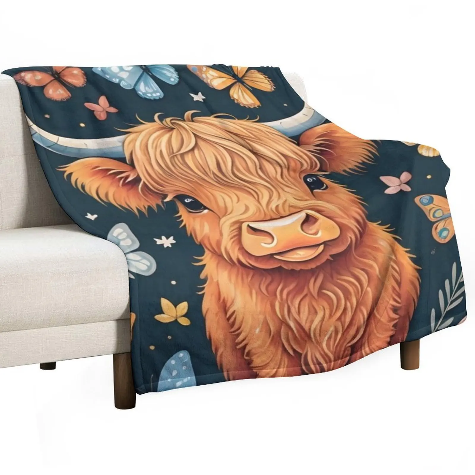 Highland cow and butterflies Throw Blanket Heavy Polar Moving Blankets