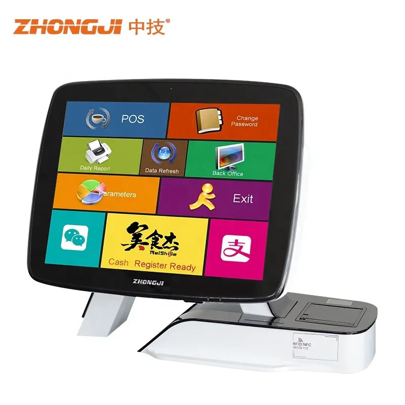 ZHONGJI tpv sale All in One Double Screen POS 15\'\' LCD Display Touch termin Pos System Cash Register Terminal with 58mm Printer