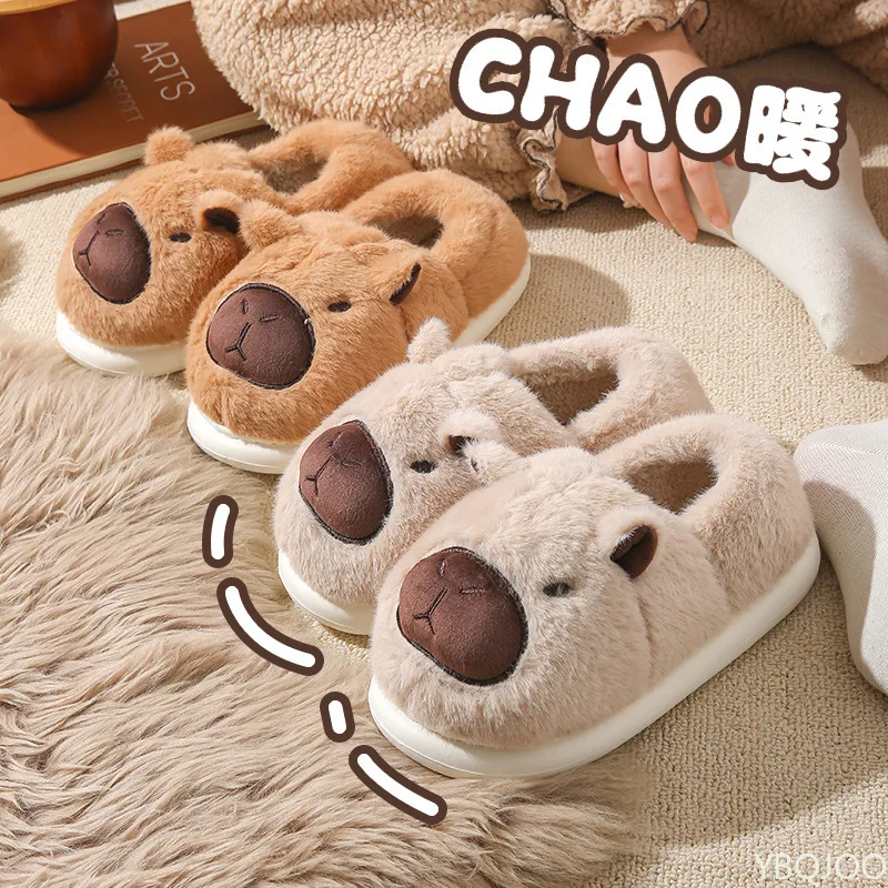 Herbst und Winter Outdoor Wear Pelzigen Dicken Sohlen Indoor Hause Mädchen Hausschuhe Cartoon Tier Plüsch Nette Warme Baumwolle Hausschuhe
