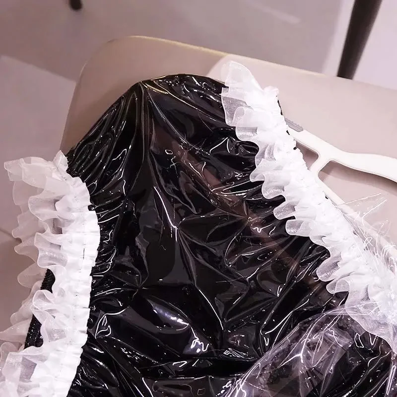 ABDL PVC Gloss Plastic Diaper Cover Adults Sissy Loose High Waist Lace Ruffled Bow Soft Smooth Bloomers Waterproof Briefs