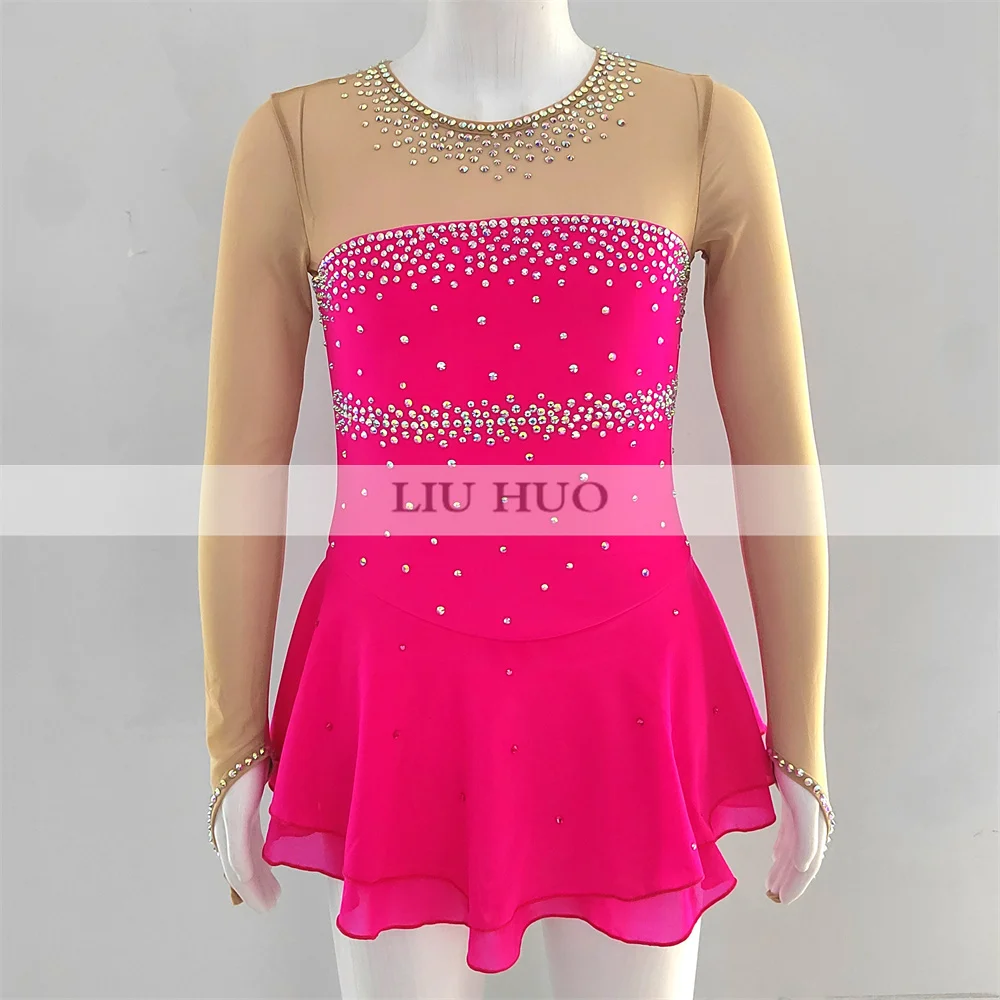 

LIUHUO Women Girls Costume Performance Rhythmic Gymnastics Ballet Competition Leotard Ice Figure Skating Dress Dance Red Roller