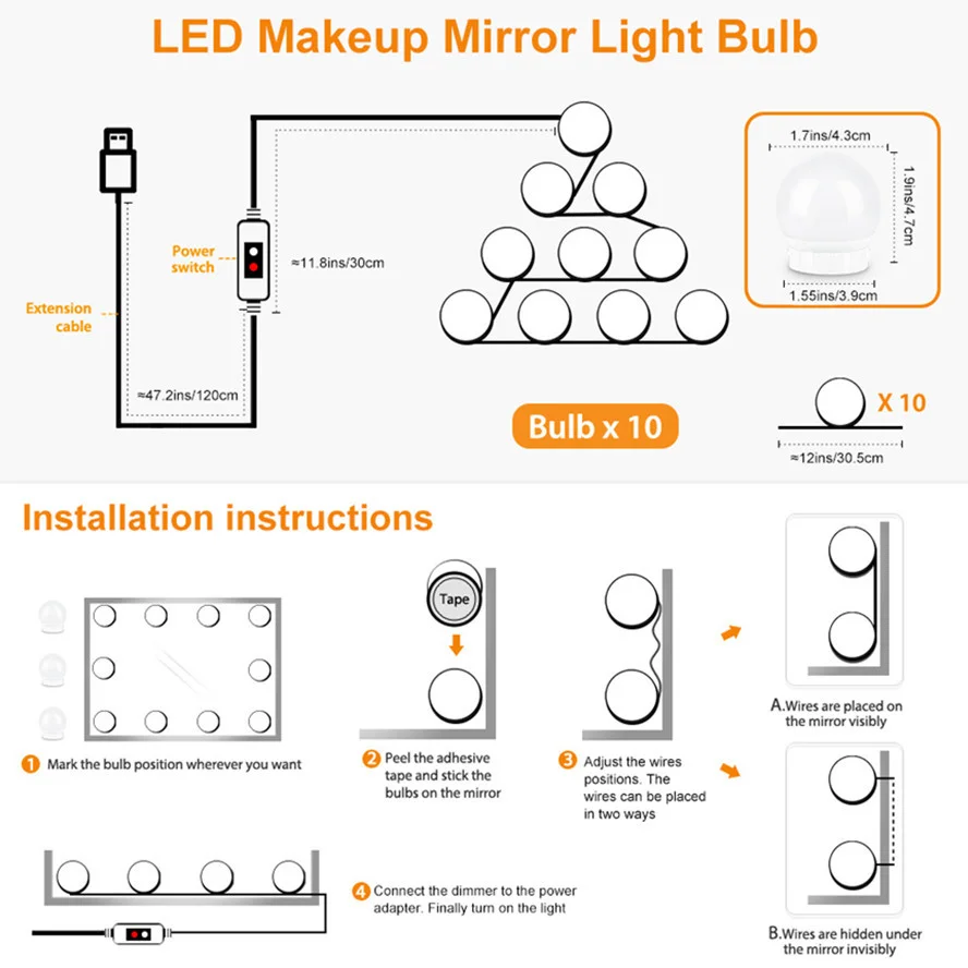 Lampu Dinding LED portabel USB 5V, lampu meja rias, lampu kecantikan dapat diredupkan, lampu sensor riasan tangan