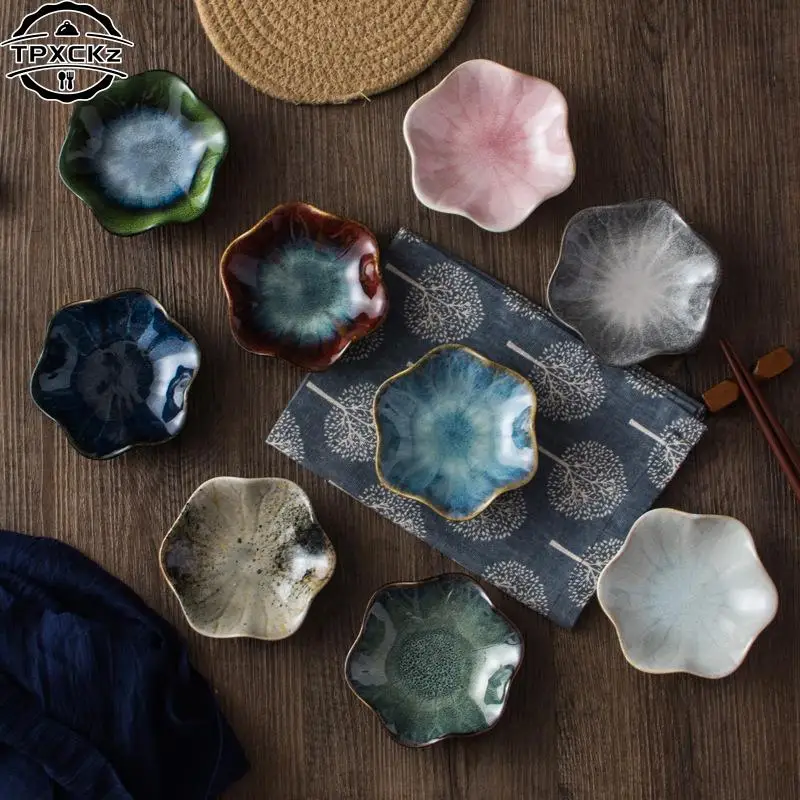 1pc Ceramics Plate Flavor Small Dish Seasoning Dish Food Plate Container Creative European Flower Shape Dish Ceramics Tableware