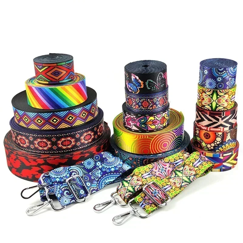 2M 38/50mm Ethnic Jacquard Webbing Print Nylon Lace Ribbon Bag Strap Tape Belt Sling Clothing Decoration Band Sewing Accessories