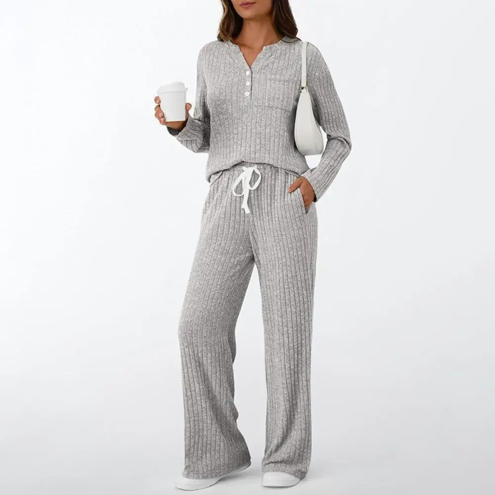 Comfortable Sleep Set Cozy Women's Lounge Sets Long Sleeve Top Wide Leg Pants Pajamas Matching Sweat Suits with for Ultimate