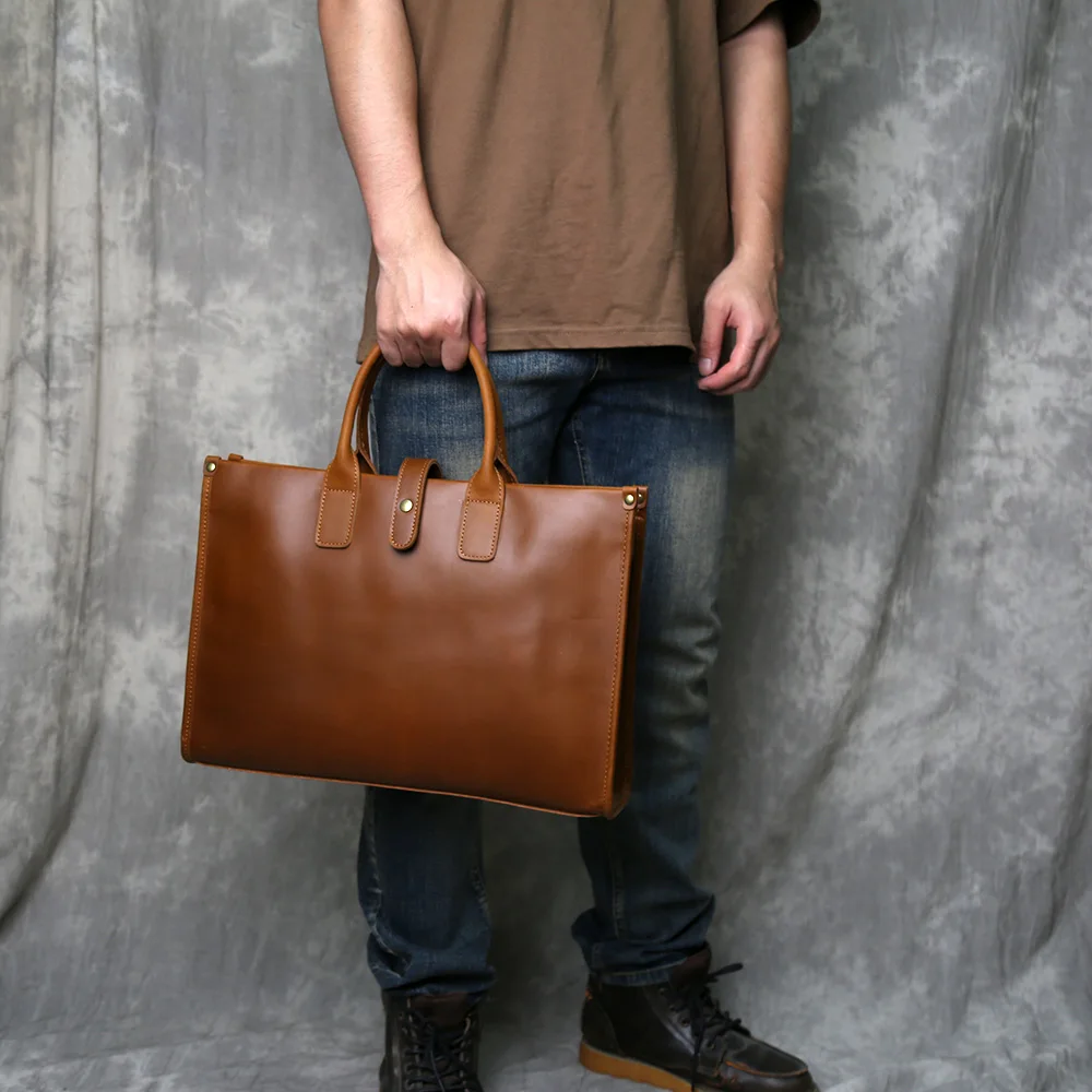 

Handmade Top Layer Cowhide Men's Handbag Genuine Leather Business Computer Single Shoulder Men's Handbag Office Bag Travel Bag