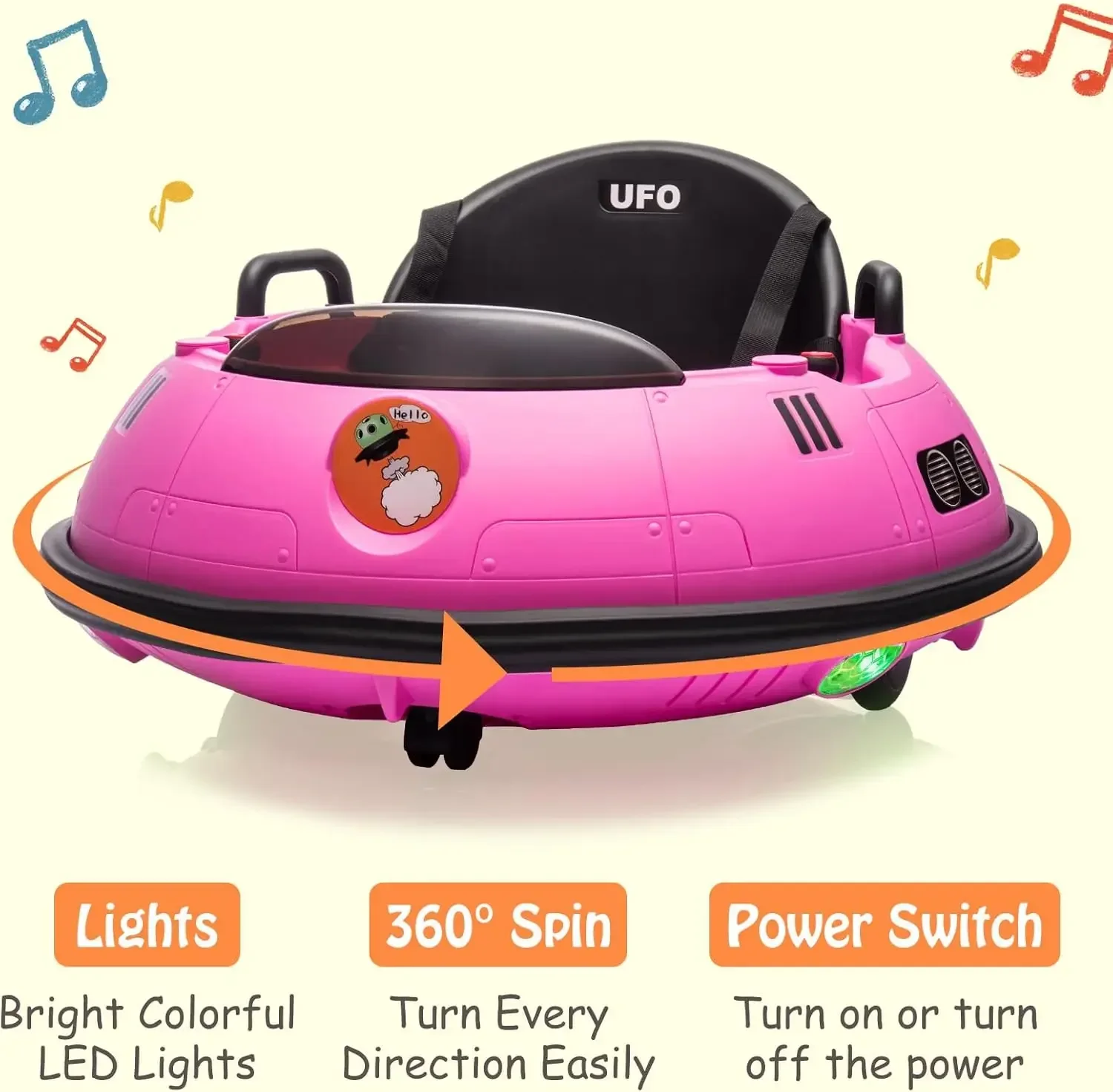 12V Electric Ride on Bumper Car for Toddlers, Kids Bumper Car with Remote Control, 360 Degree Spin, 3 Speed, LED Lights, Dual Jo