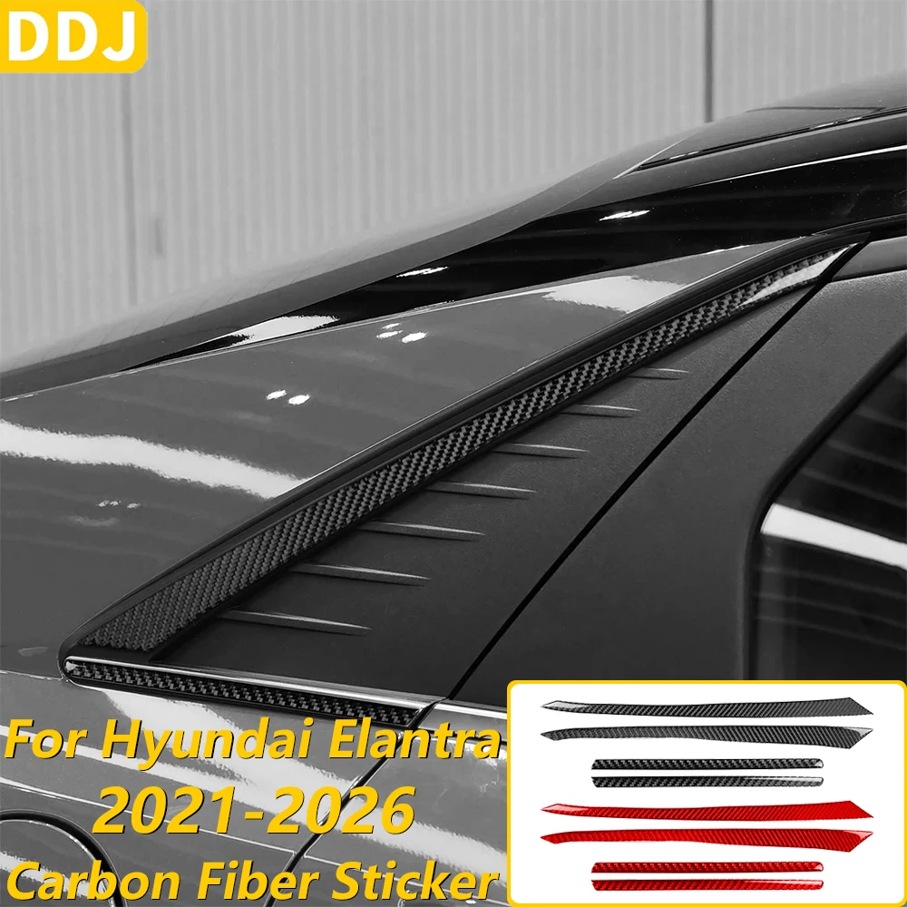 For Hyundai Elantra CN7 2021-2026 Carbon Fiber External Rear Door D-pillar Triangle Panel Trim Strips Car Accessories Sticker