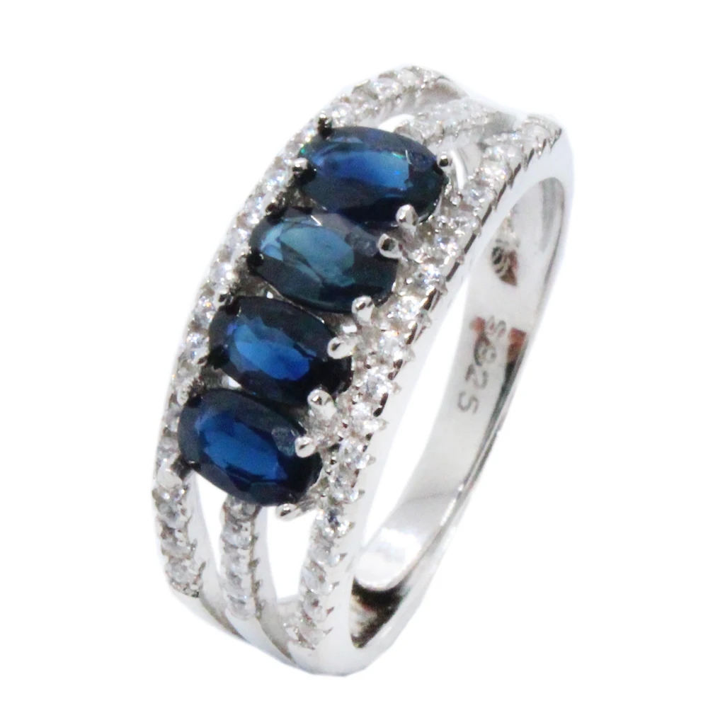 

CoLife Jewelry Total 0.8ct Natural Sapphire Ring for Party 3mm*5mm Dark Blue Sapphire Silver Ring August Birthstone