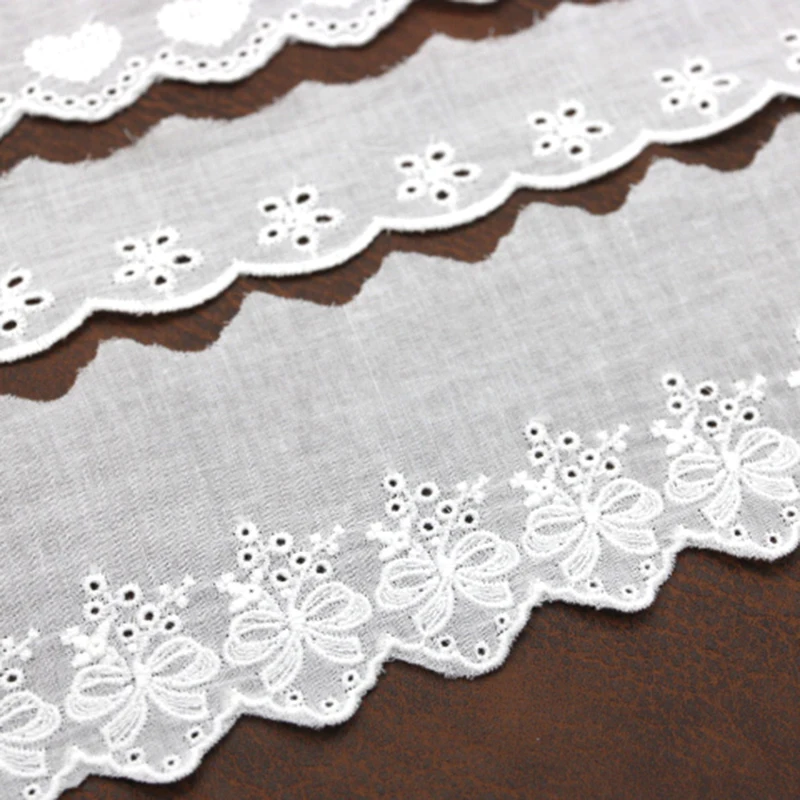 (3 Yards/lot) Cotton Lace White Embroidery Sewn Clothing Textile Fabric Woven Ribbon DIY Decoration Wedding Home Stickers