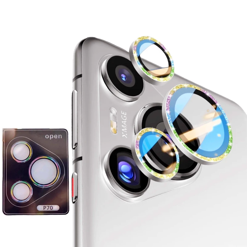 For Pura 70 Pro Glitter Ring Tempered Glass Camera Lens Protector,Bling Bling Back Cover Lens Cap For Huawe Pura 70 Pro Plus