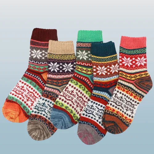 2024 New 5/10 Pairs Knitted Wool Socks Ethnic Style Retro Socks Wool Socks Plus Velvet Thickened Winter Heat Storage And Warmth