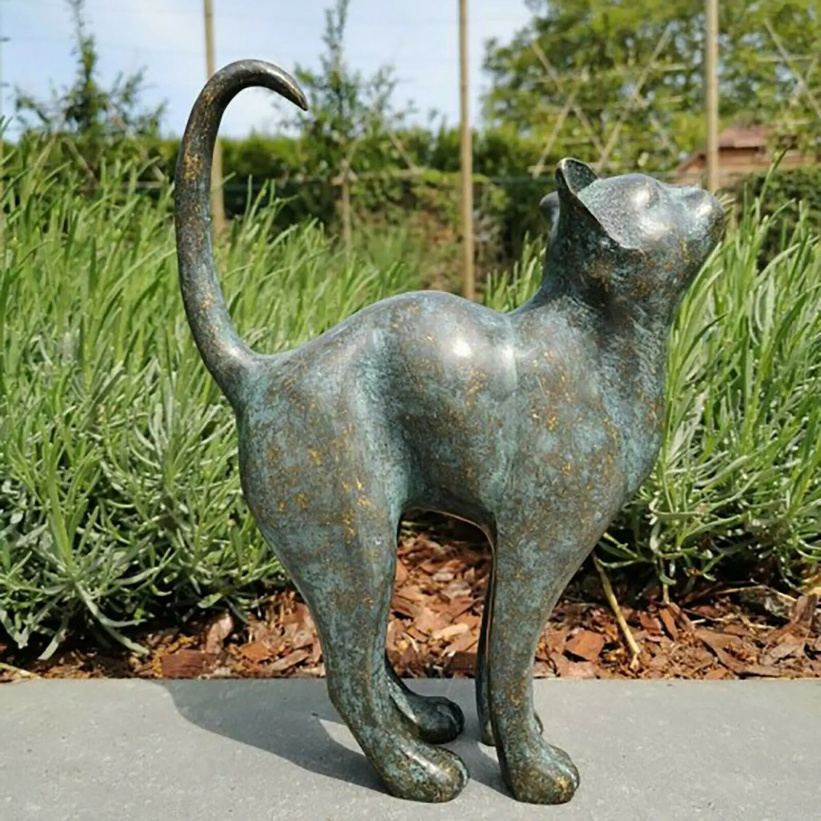 Estatuilla de resina de gato, estatua de bronce para césped, porche, patio, hogar, jardín, exterior, decoración, adorno para el hogar y la Oficina