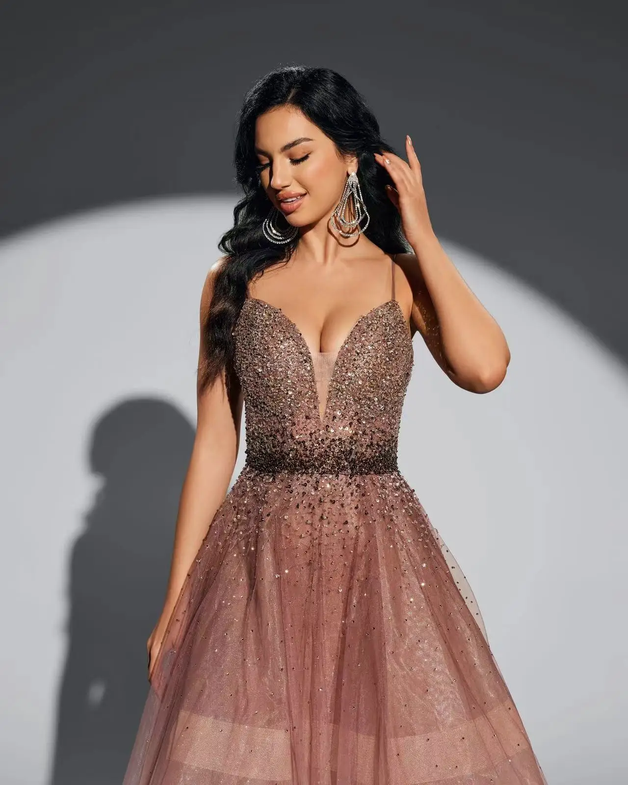 (VERKAUF)Shalimar Zhang Braunes langes Abendkleid Sexy Spaghettiträger Rückenfreie Ballkleider Süße Abschlussfeier Maßgeschneidert