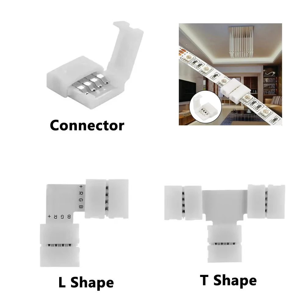 5PCS Solderless LED Strip Connector 2 3 4pin 8mm 10mm  L/T Type Unwired Gapless Terminal Extension for SMD 5050 2835 LED Strip